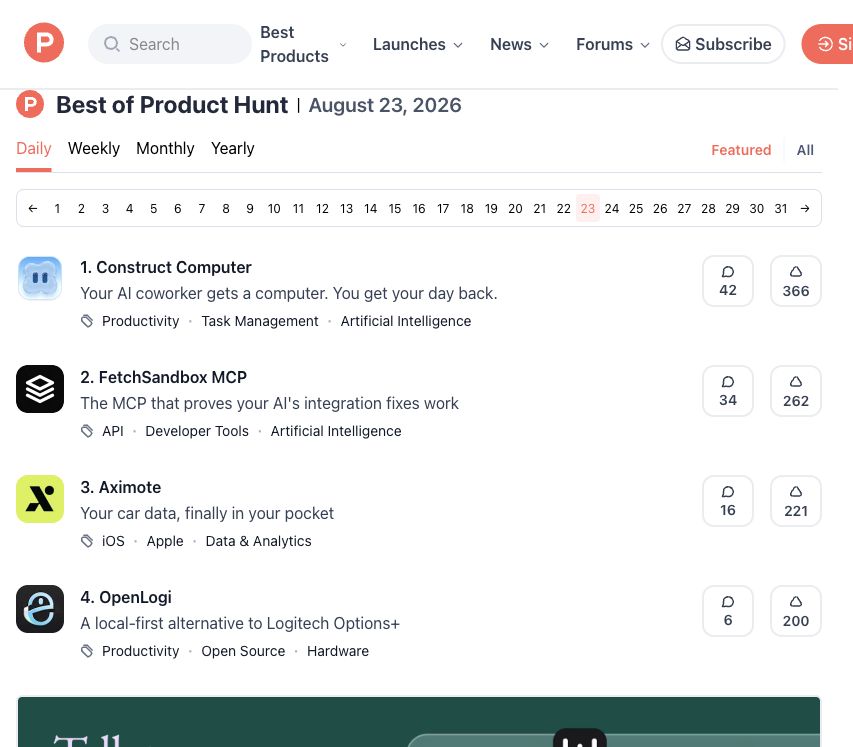 OpenLogi in the Product Hunt daily ranking