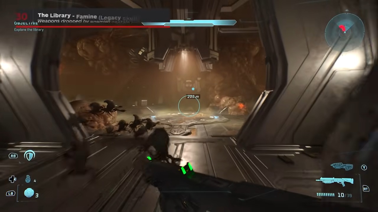 The first left-hand turn inside the short hall directly ahead of the floor entrance.