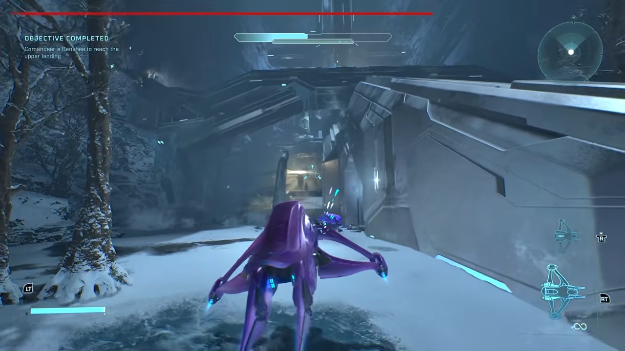 The platform surrounding the blue energy beam above the control-room structure.
