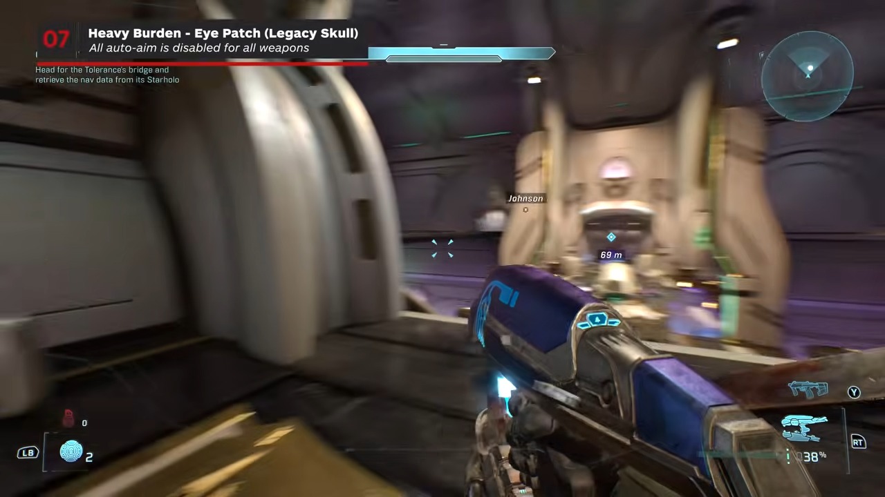The side corridor beside the suspended bridge, ending at a locked door.