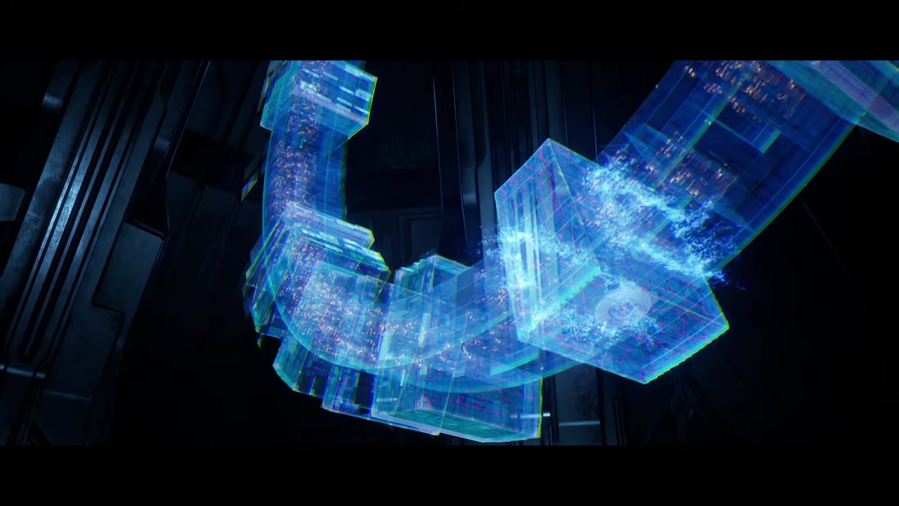 The Chief studying the holographic map in the Cartographer chamber.
