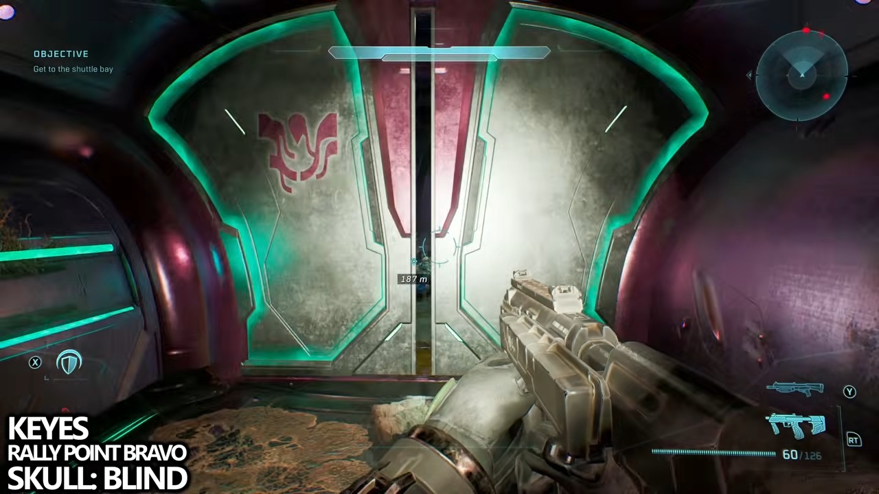 The blocked hallway containing a stranded Wraith.