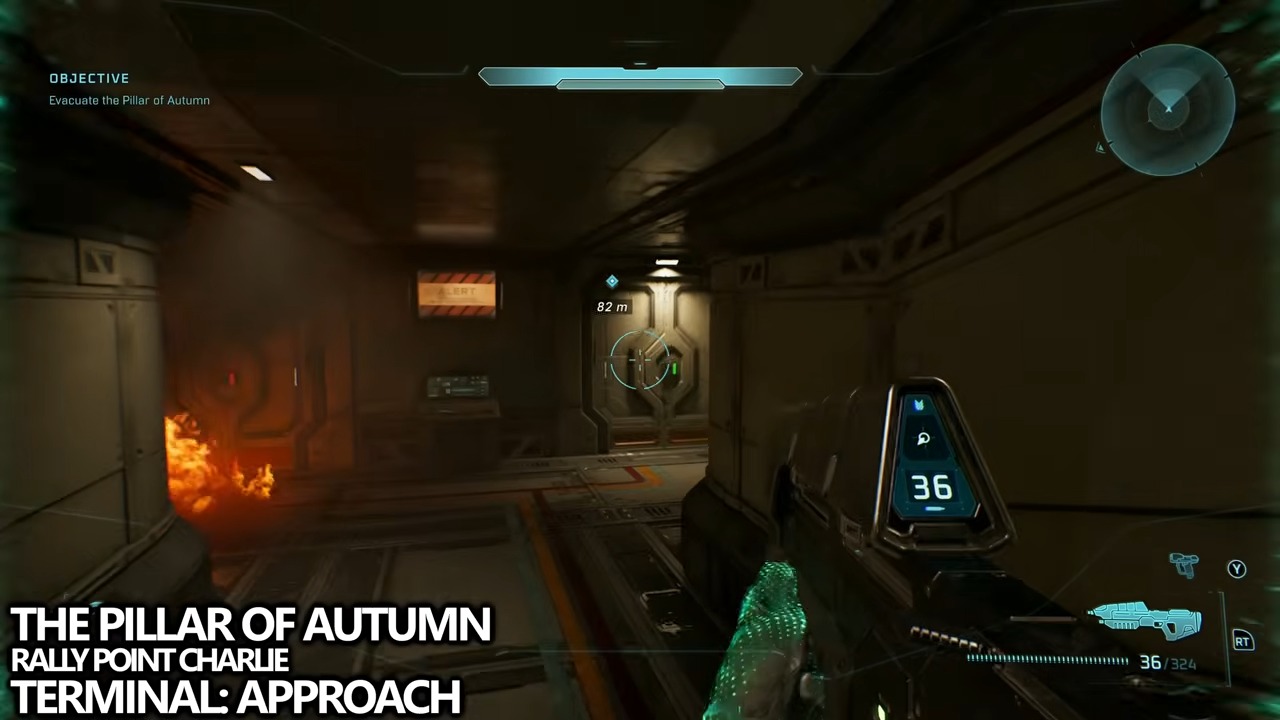 During evacuation, leave the control room with the broken window, turn left into the room behind it, and check the rear-right corner.