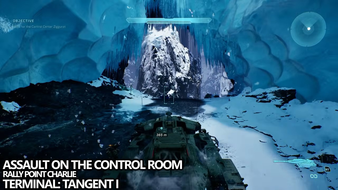 After the ice cave, enter either side of the tower, climb the interior ramp, and follow the upper walkway right.