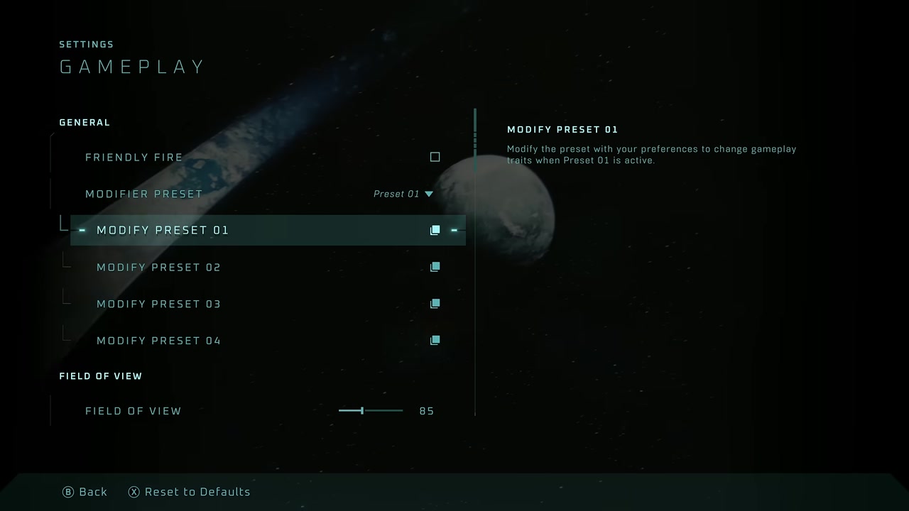 Damage resistance, shield recharge, damage, melee, and ammo values.
