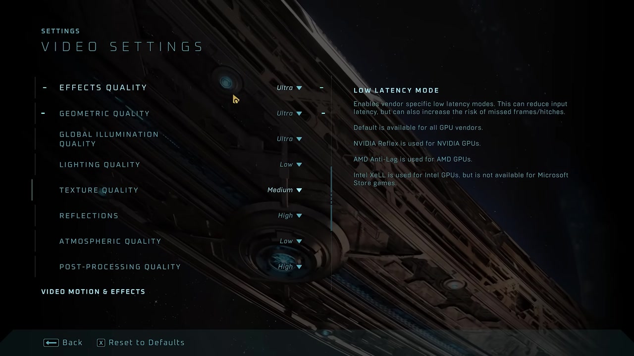 The graphics settings menu beside a repeatable gameplay scene.