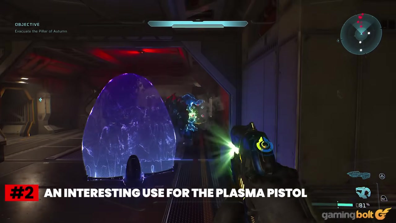 A charged plasma pistol shot disabling an enemy vehicle.
