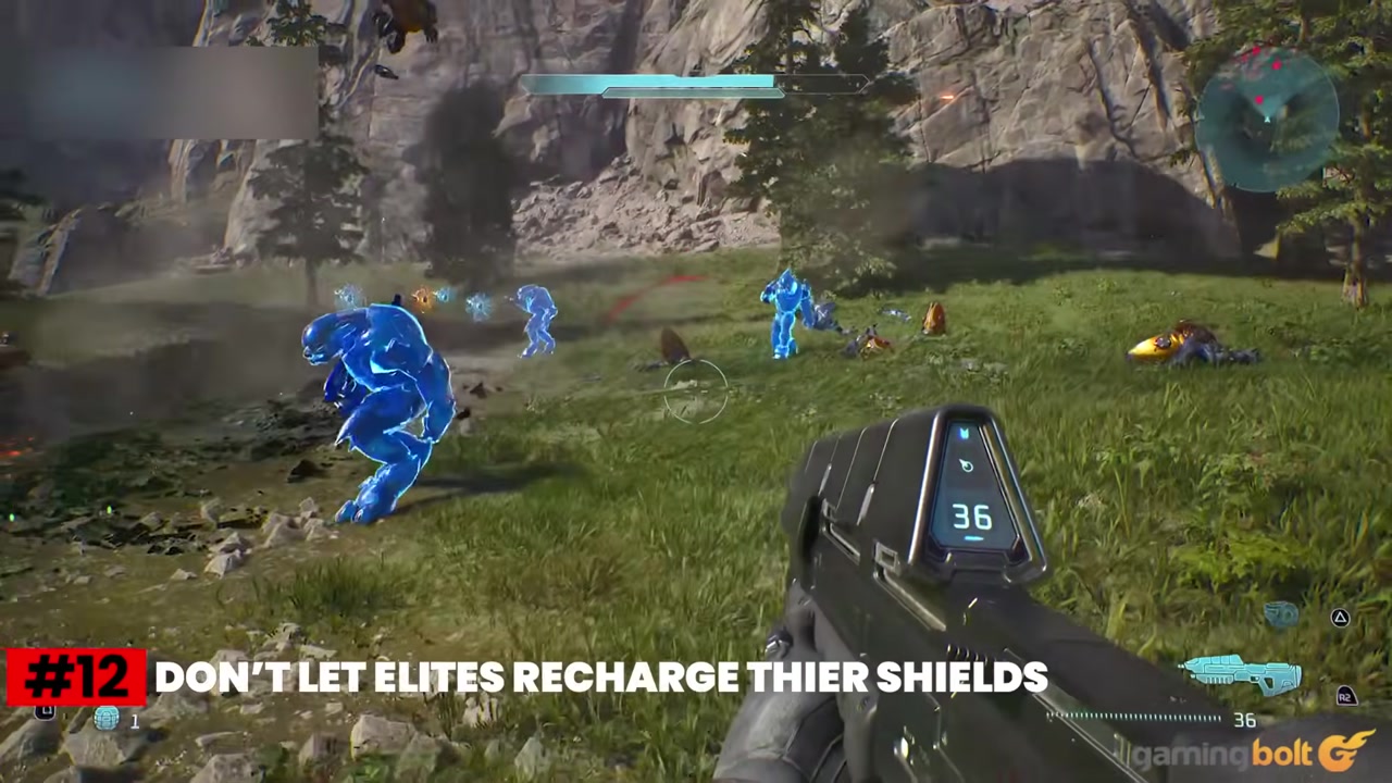 A shield-broken Elite flanking around cover.