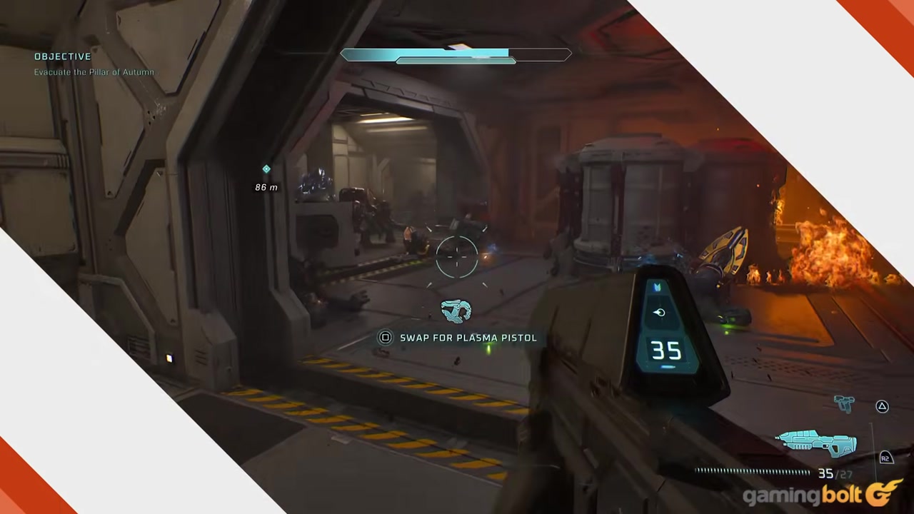 A Magnum aimed at an exposed enemy after shields are removed.
