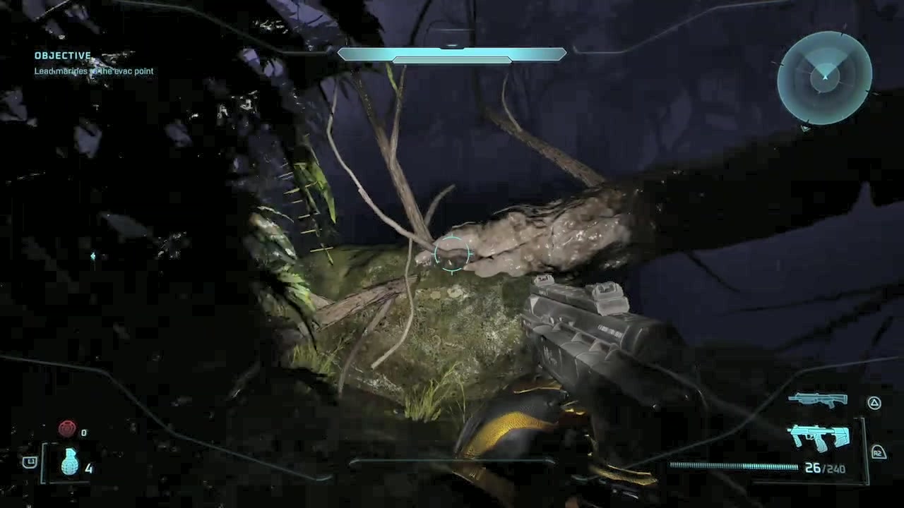 Swamp area, log, trees, tentacles