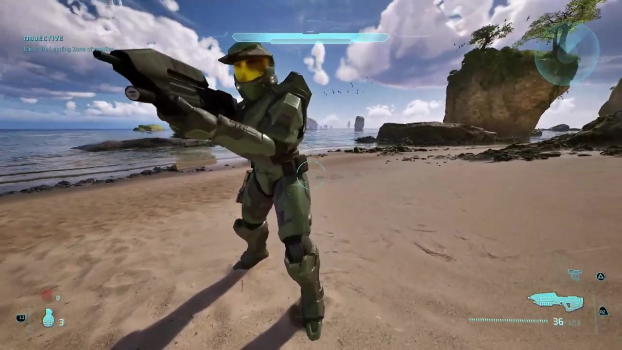 Master Chief in Mark V armor during campaign gameplay