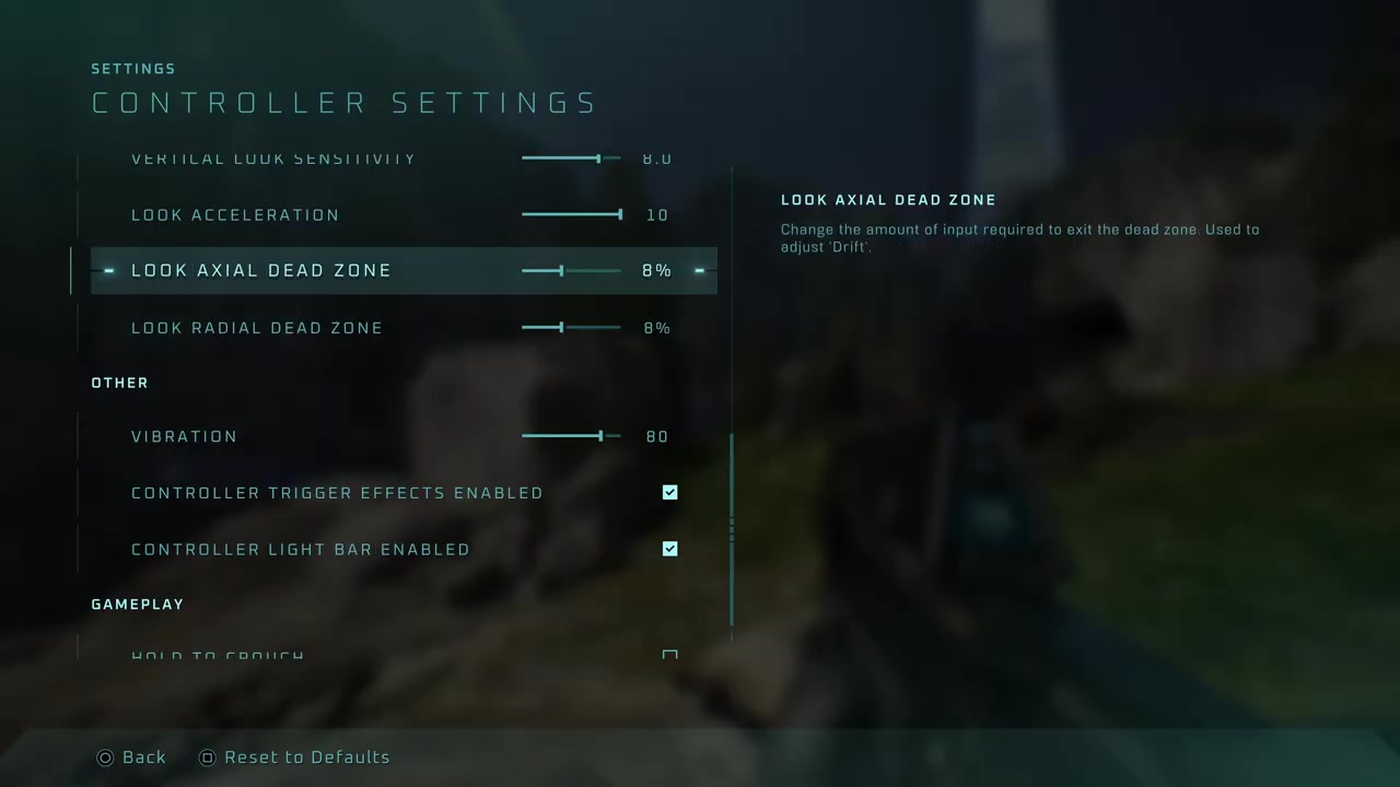 Controller settings interface showing 'Dead Zone' percentages