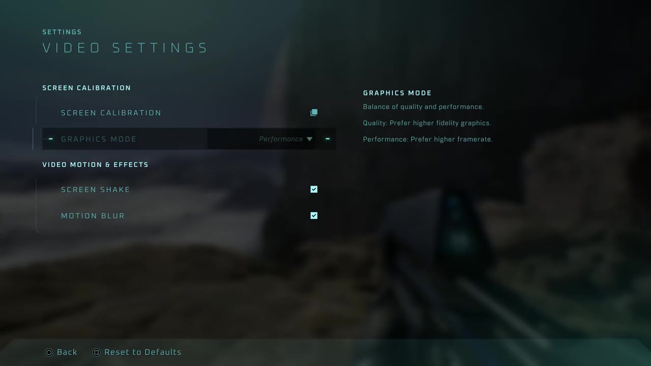 Video settings menu with 'Graphics Mode' option highlighted