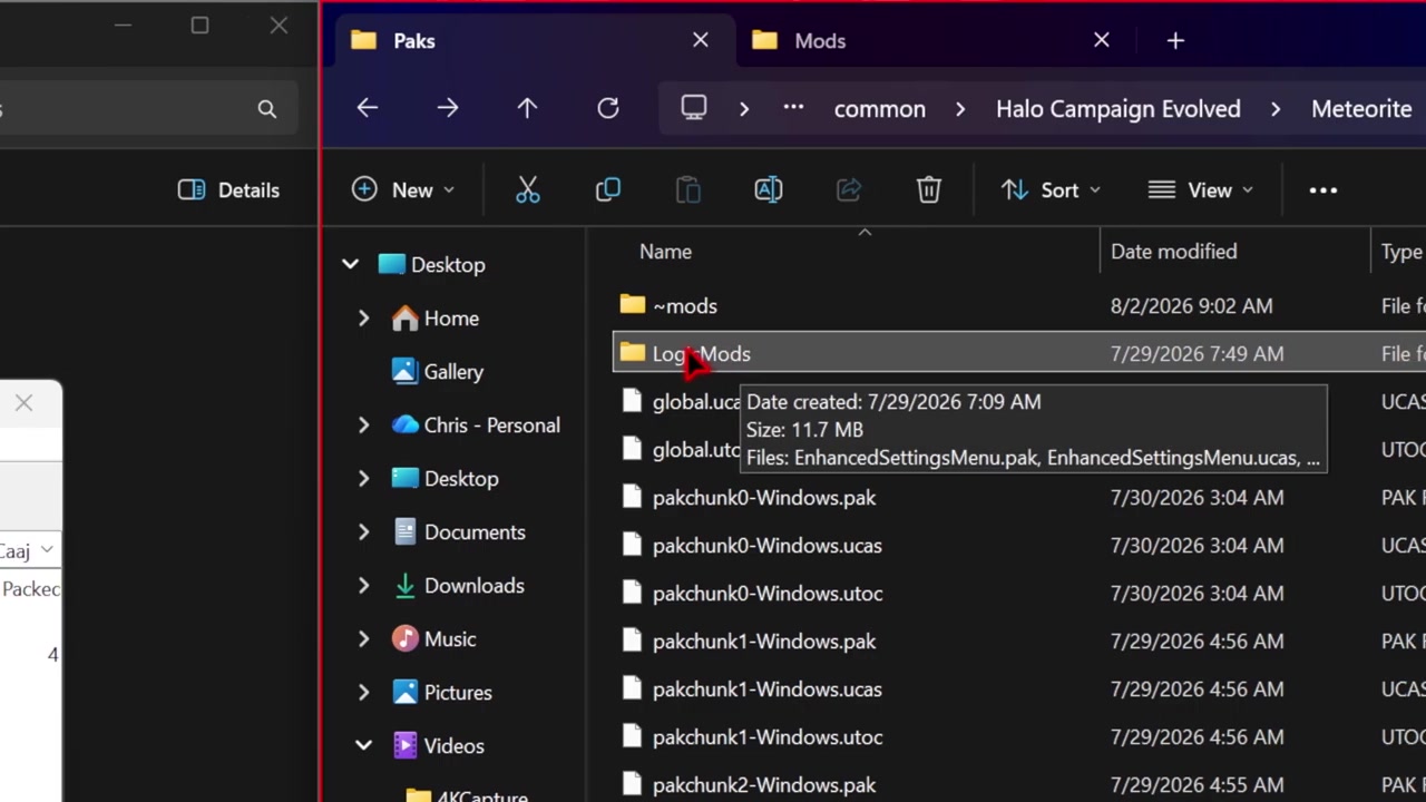 File explorer showing 'Content/Packs/logic mods' folder with three mod files inside