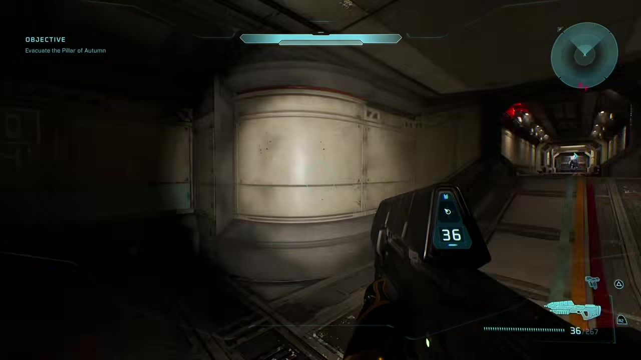 Room with glass barrier and Cortana dialogue