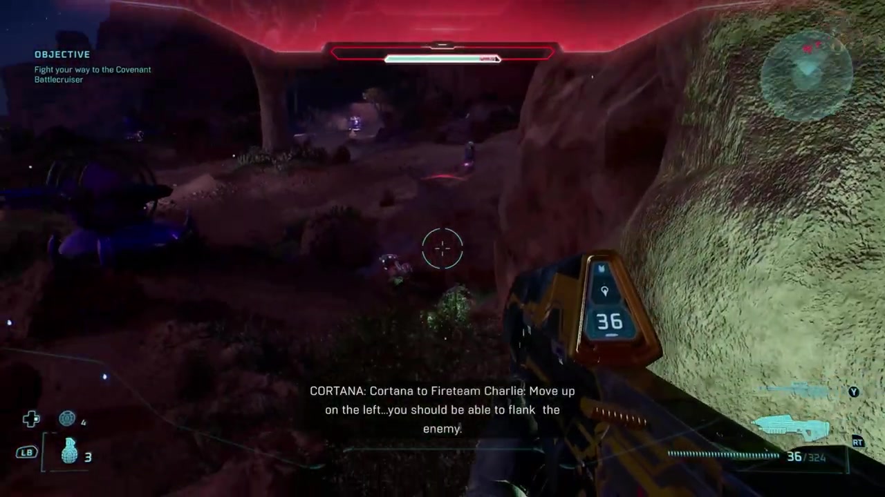 Covered path with enemy encampment