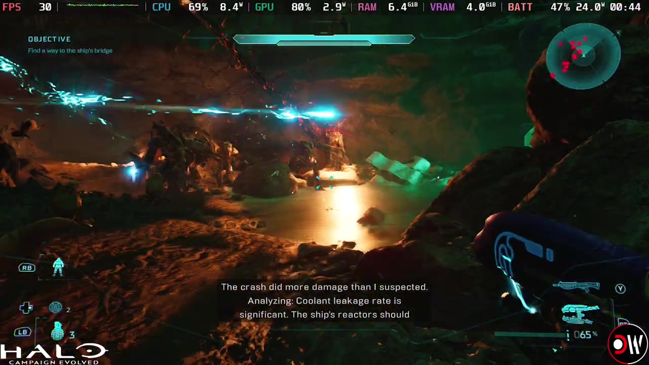 Spartan receiving damage alert while reactor core glows red