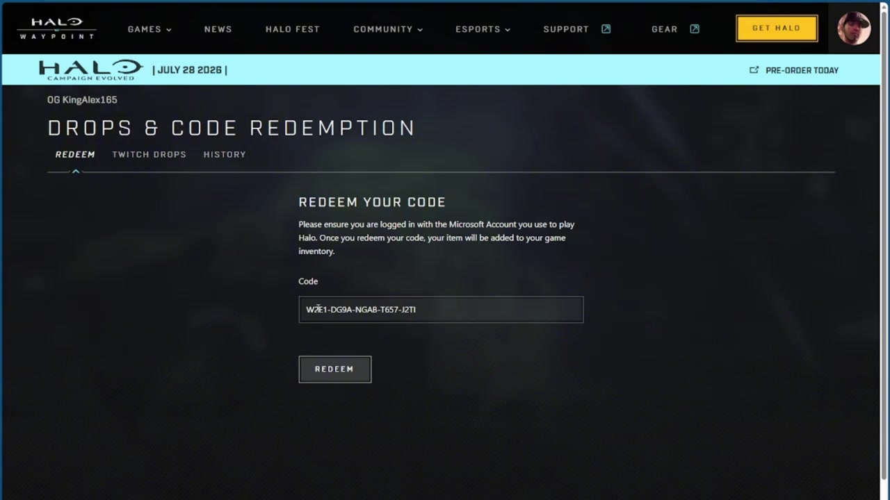 Twitch Drops redemption for Halo Campaign Evolved