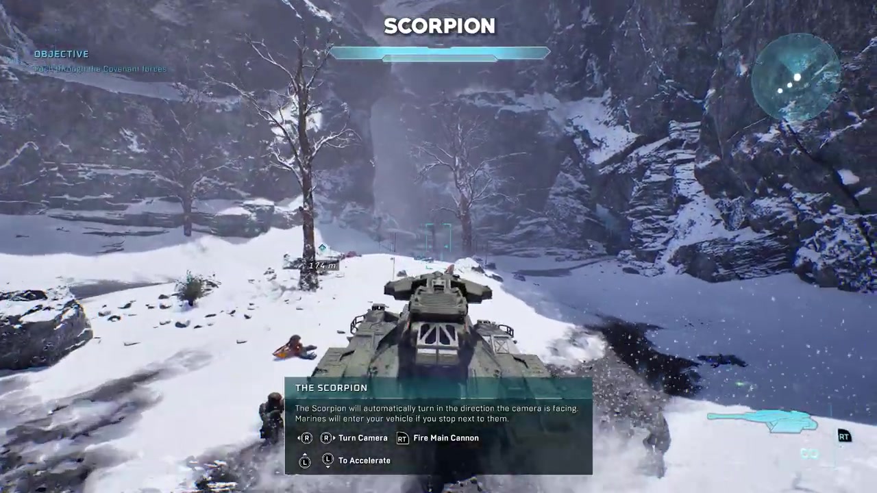 Gameplay footage of a vehicle being driven with characters shouting 'Punch it. GO AROUND. GO AROUND.'