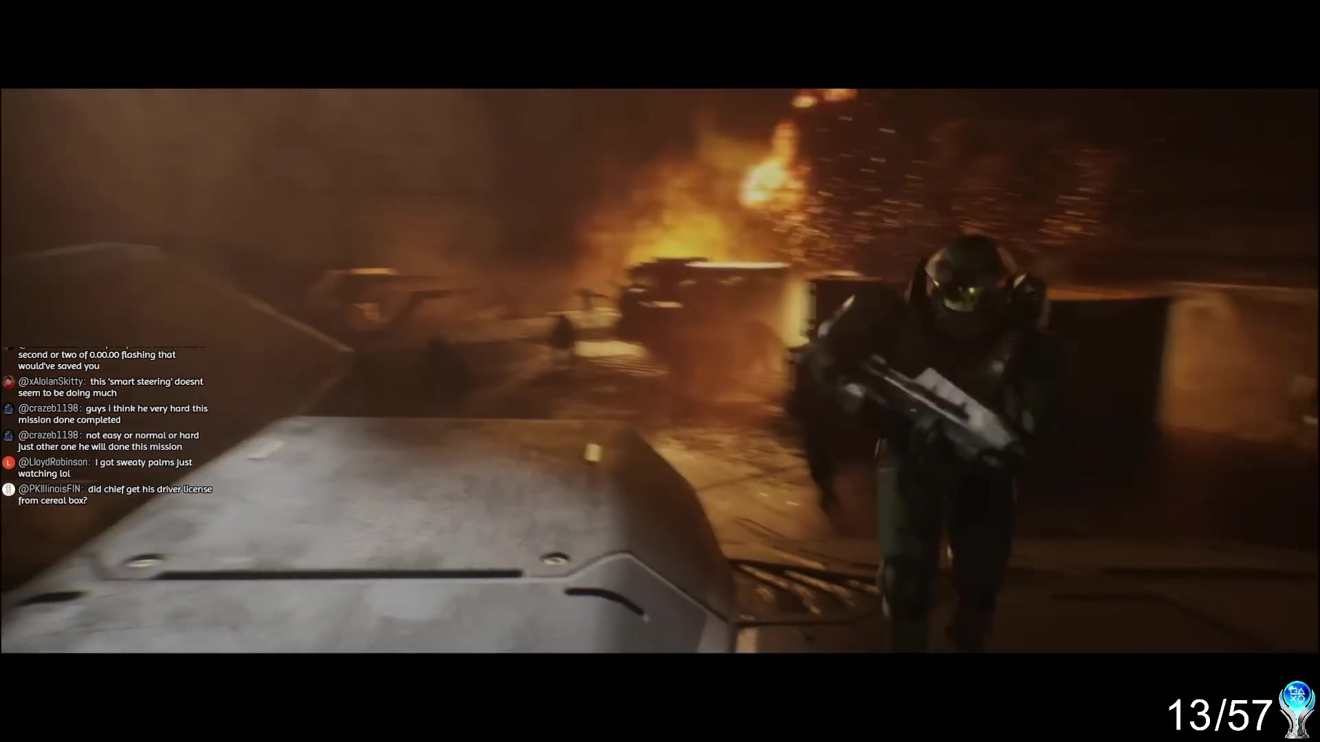 A first-person firefight from the source’s Legendary campaign segment, with the combat HUD visible.