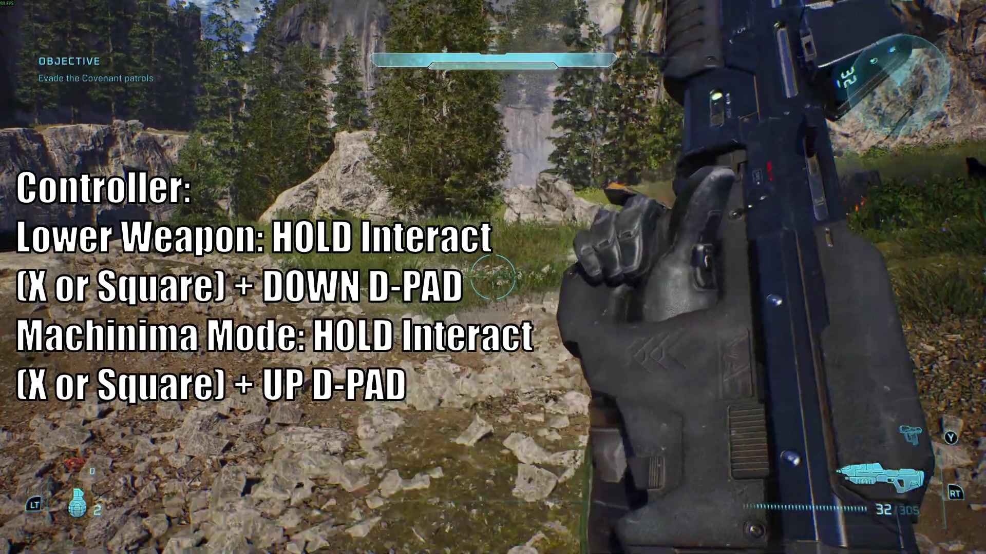 Gameplay shows the source's Interact plus Up D-pad Machinima Mode combination.