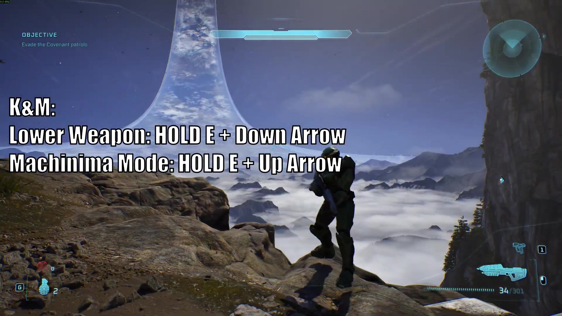 The source's keyboard overlay identifies E plus Up Arrow for Machinima Mode.