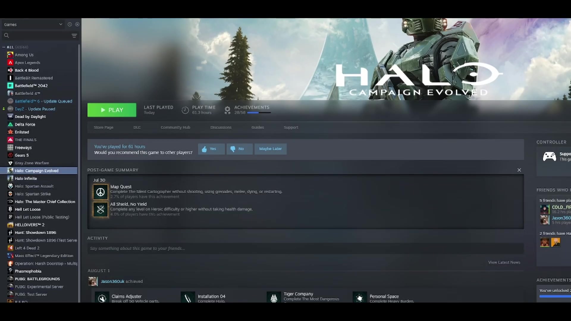 Steam library page for Halo Campaign Evolved immediately before Browse Local Files opens