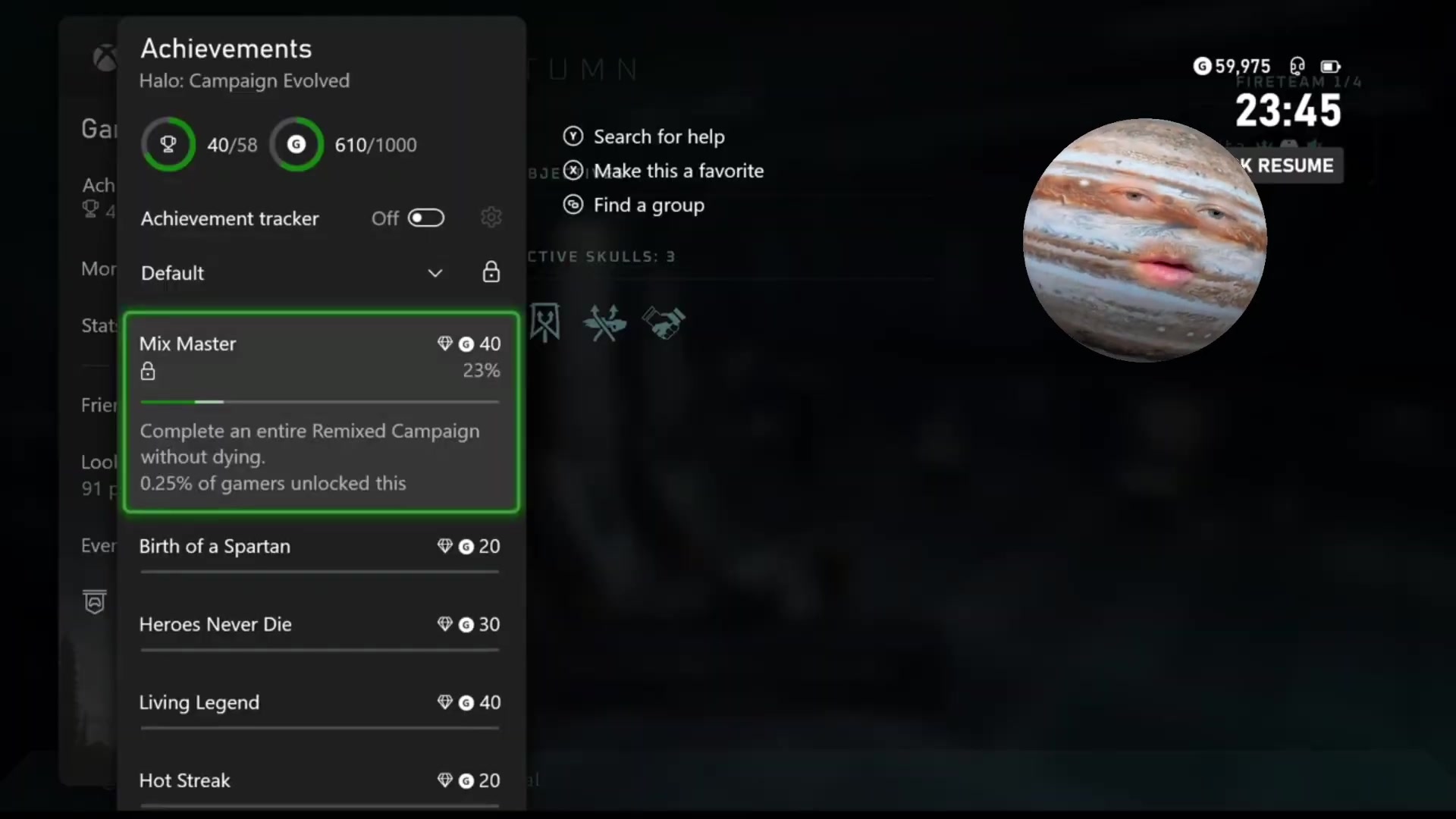 Xbox achievement tracker highlighting Mix Master and its Remixed Campaign requirement