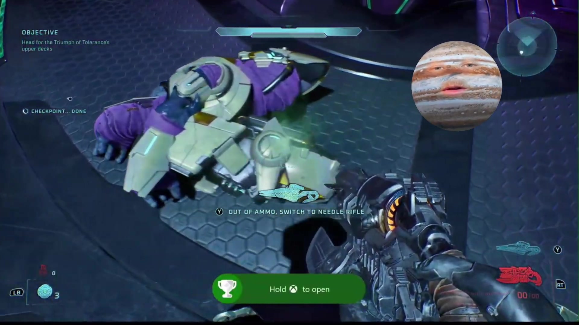 A Grunt shown from behind with its backpack clearly visible during the Bad Gas demonstration.