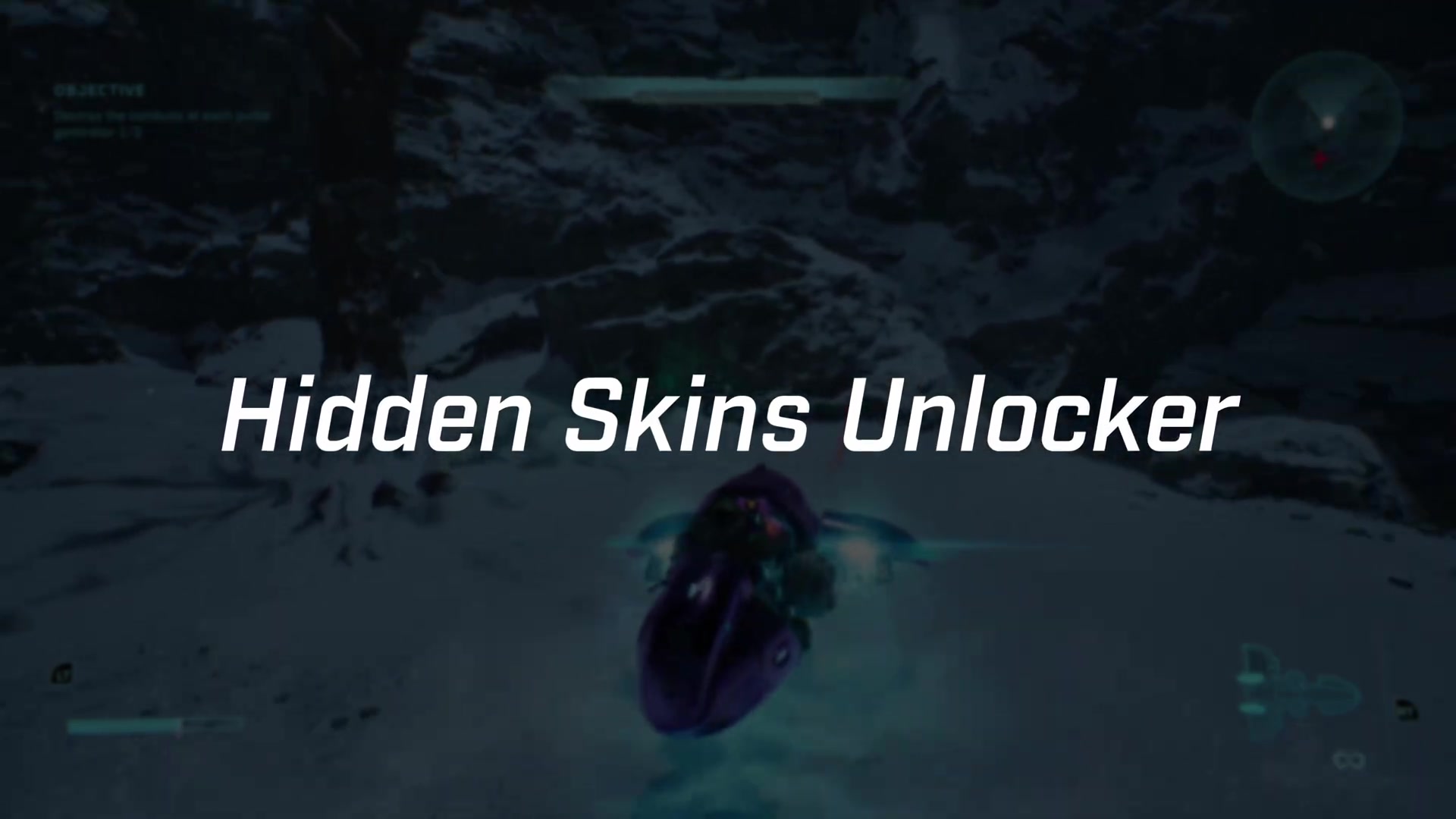 The Hidden Skins Unlocker title card over the customization view, identifying the exact cosmetic-access mod discussed in this section.