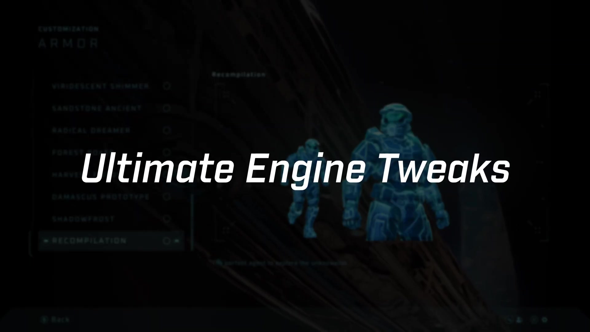 The Ultimate Engine Tweaks title card over live combat, matching the source's performance and clarity demonstration.