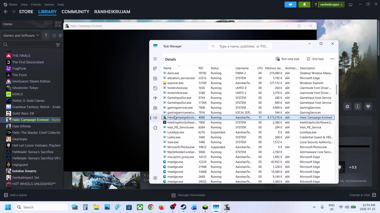 Windows Task Manager details view listing the Halo Campaign Evolved process for the priority change
