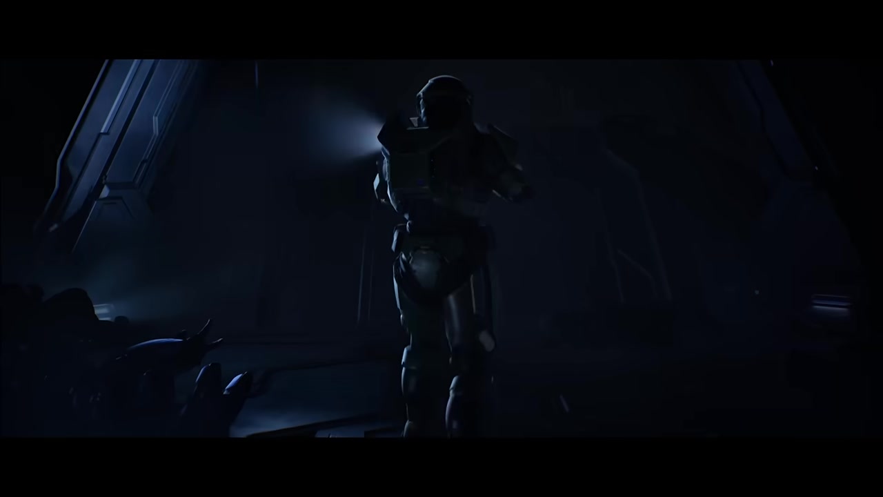 The Flood parasite bursting out of a containment room as the Chief watches Jenkins' helmet-cam footage